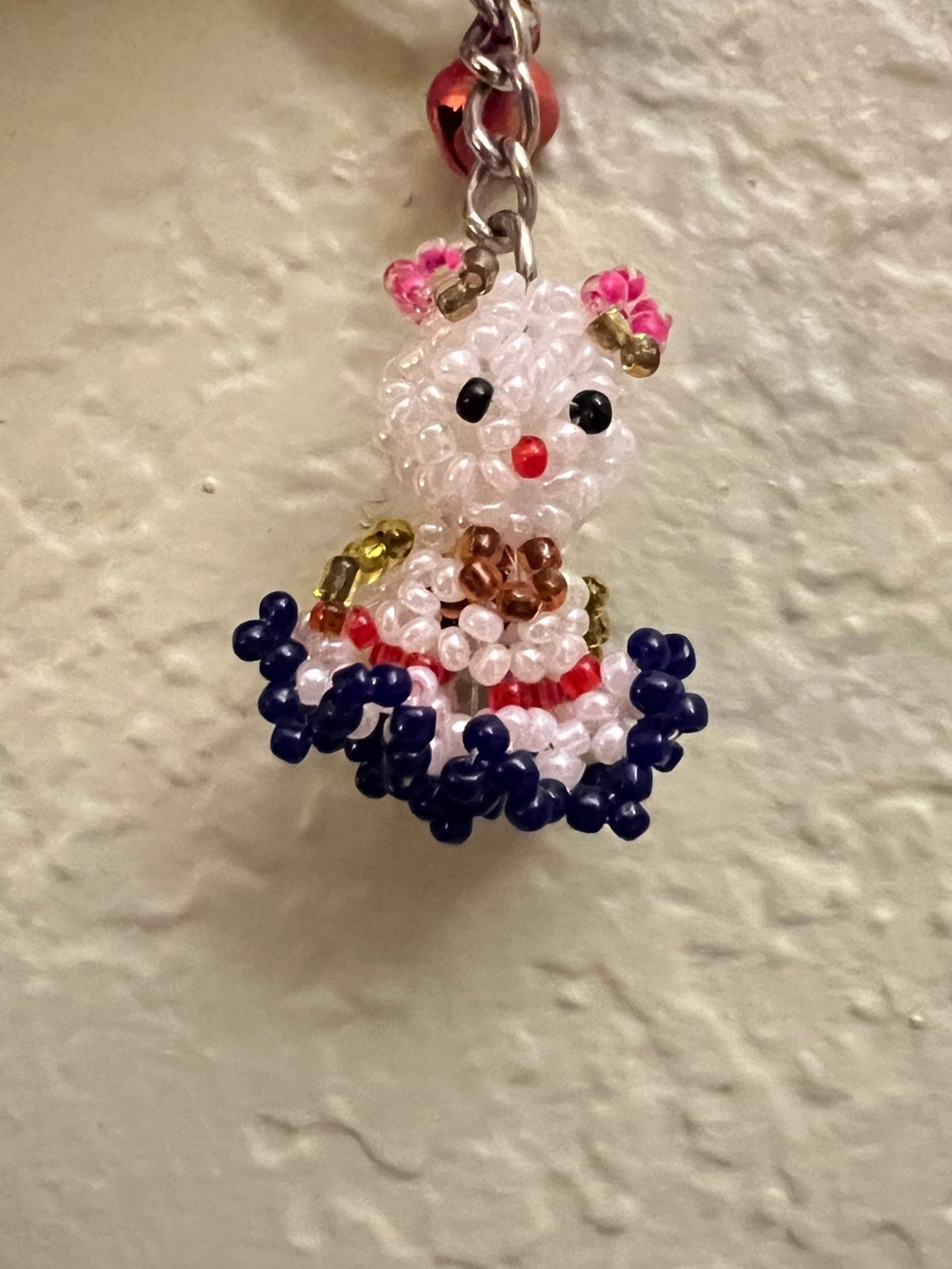 Handmade Beaded Bunny Keychain - White & Navy